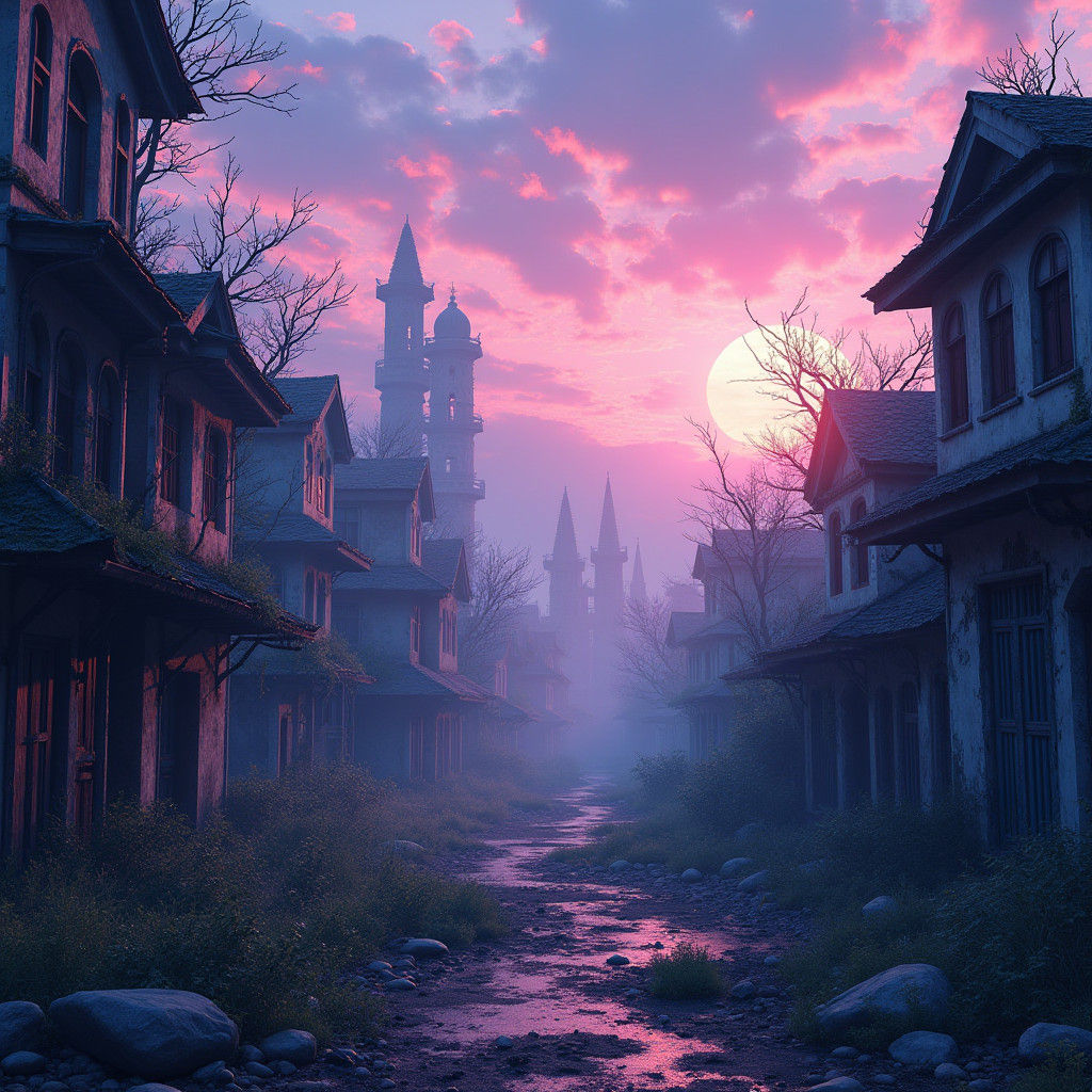 Mystical Abandoned Townscape in Detailed Matte Painting Styl...