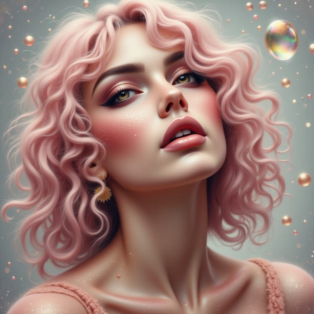 Cream Woman with Bubble in Digital Shimmer Style