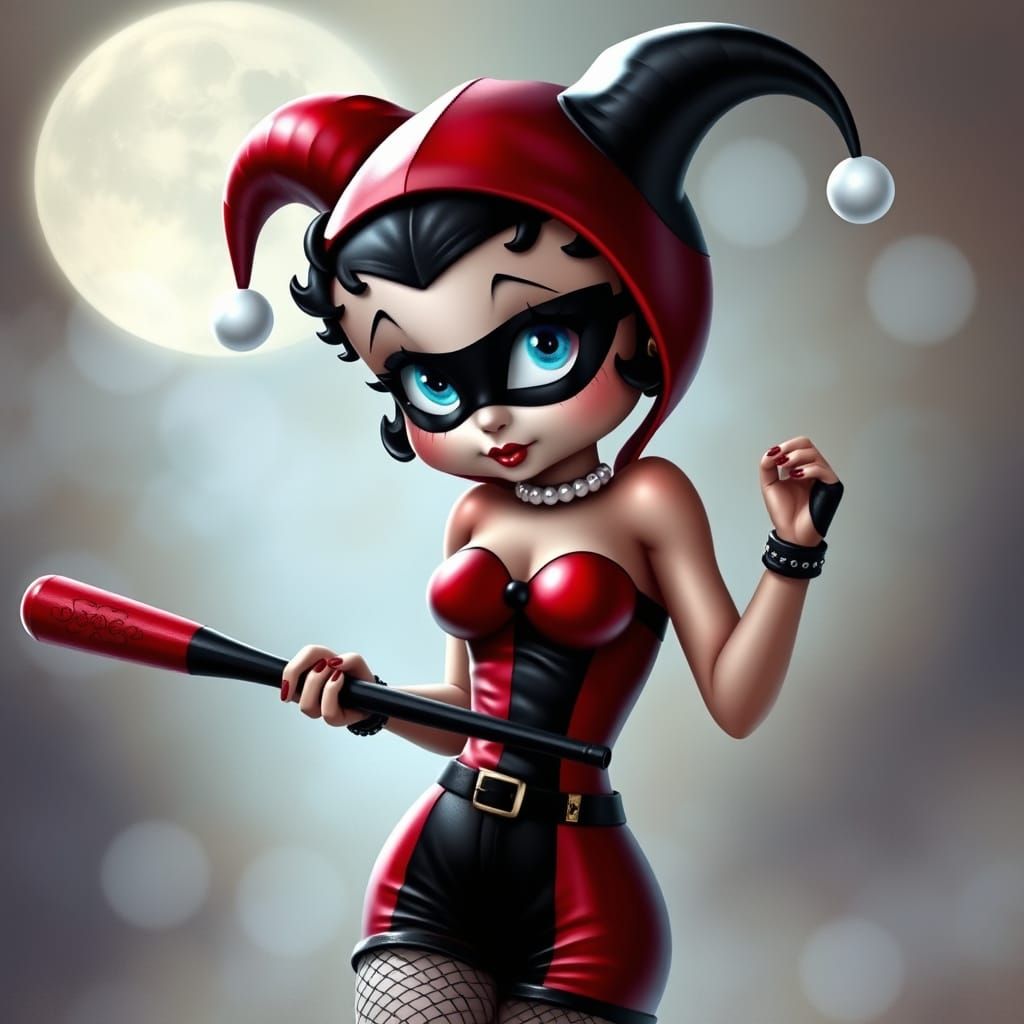 Ethereal Harley Quinn in Red and Black Leather