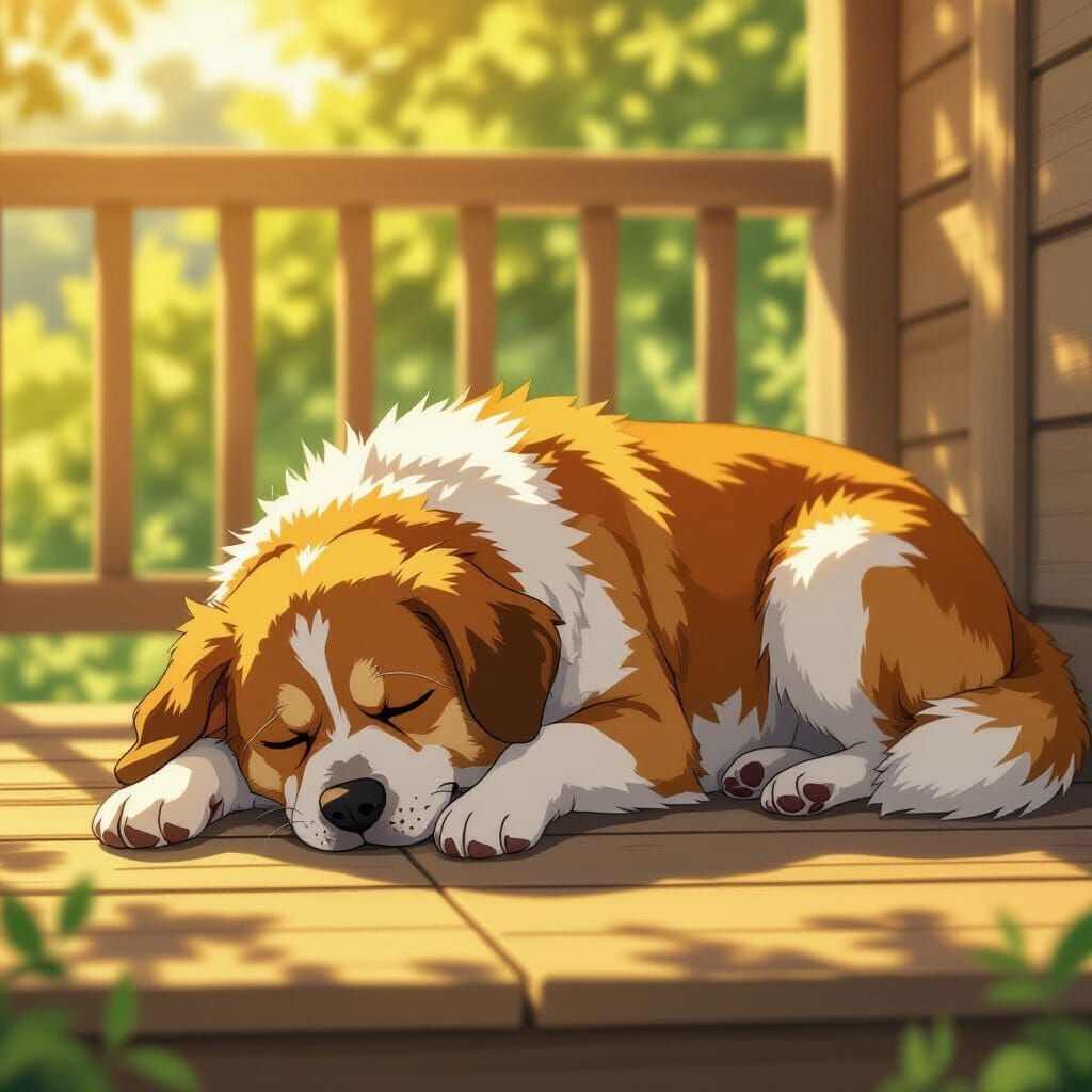 Anime Portrait Of An Old Dog Resting In The Sun