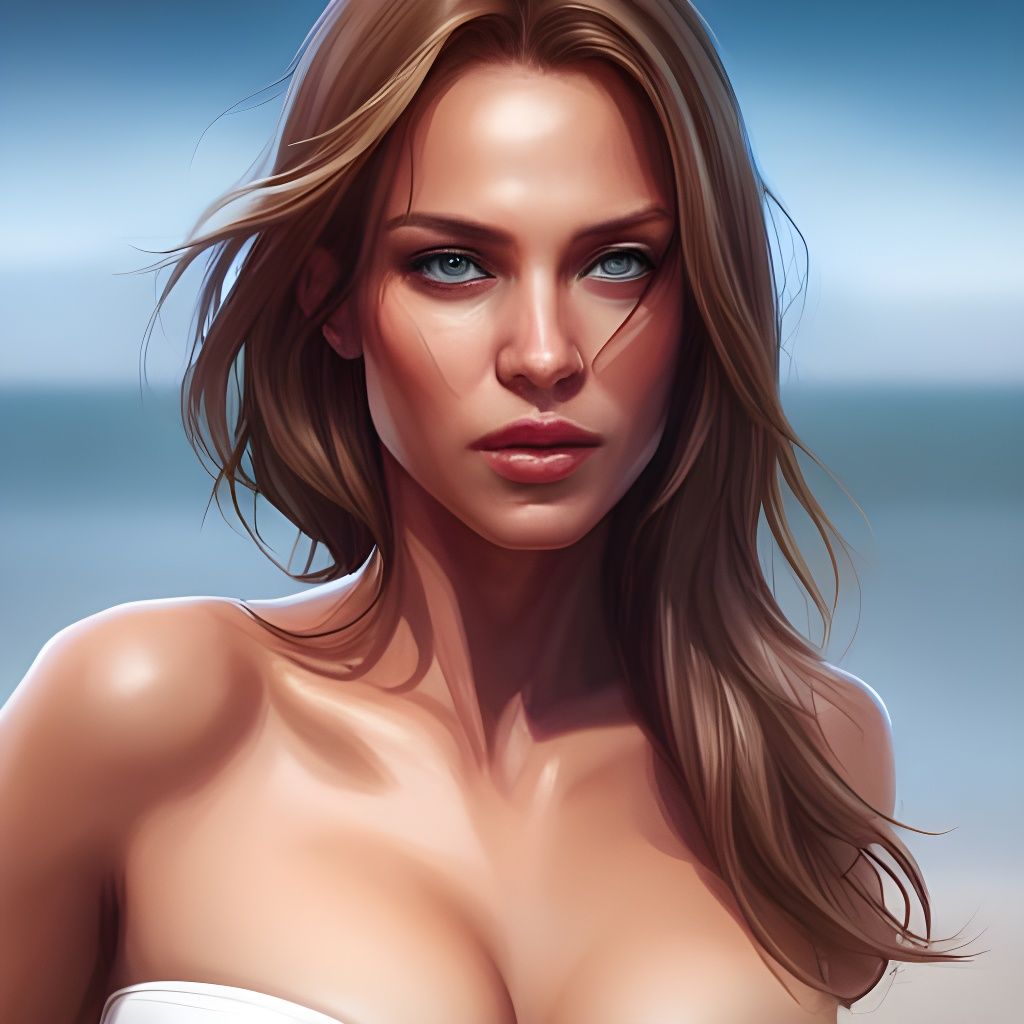 Detailed Portrait of a Bikini Girl in Art Nouveau Style