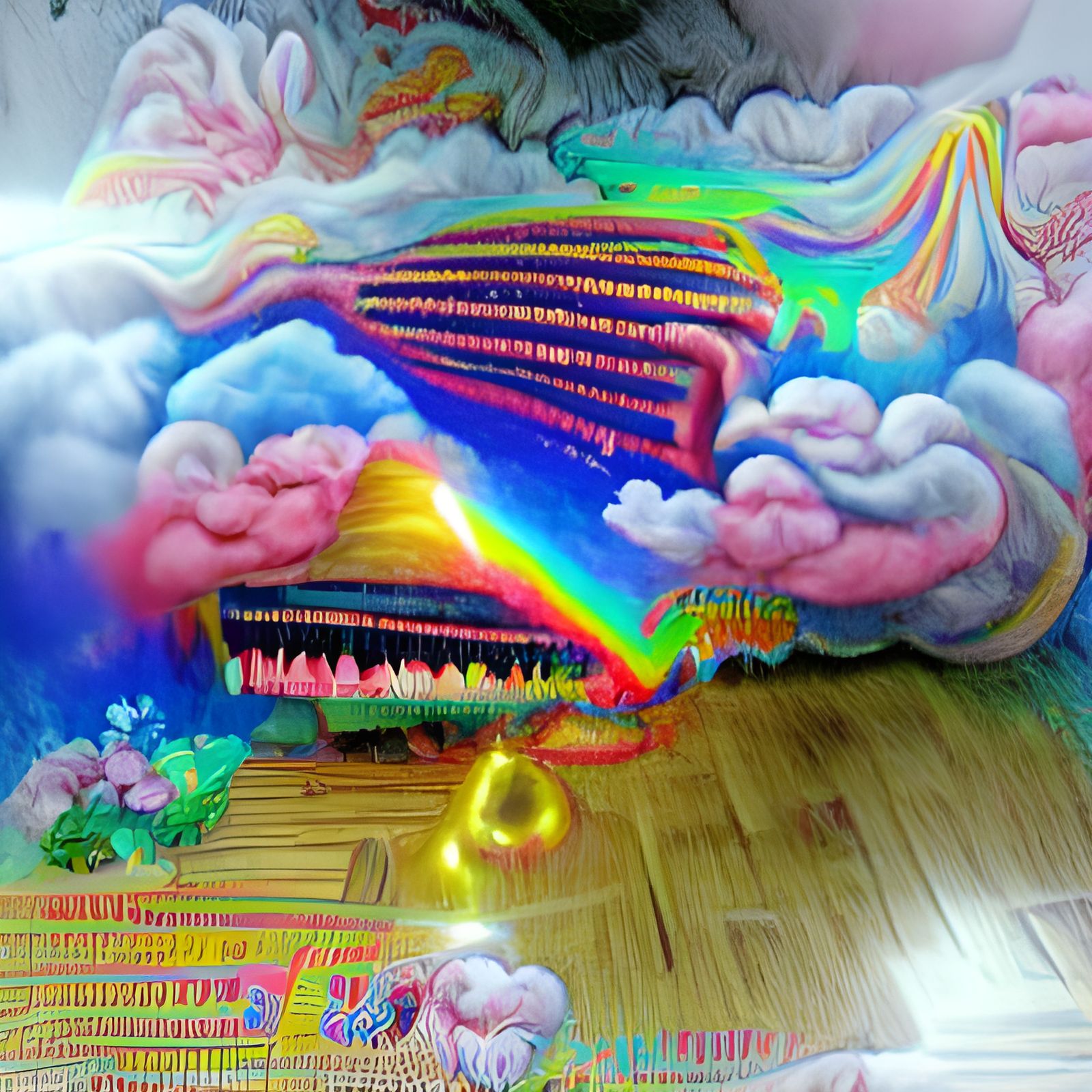 Psychedelic Rainbow Clouds with Musical Elements