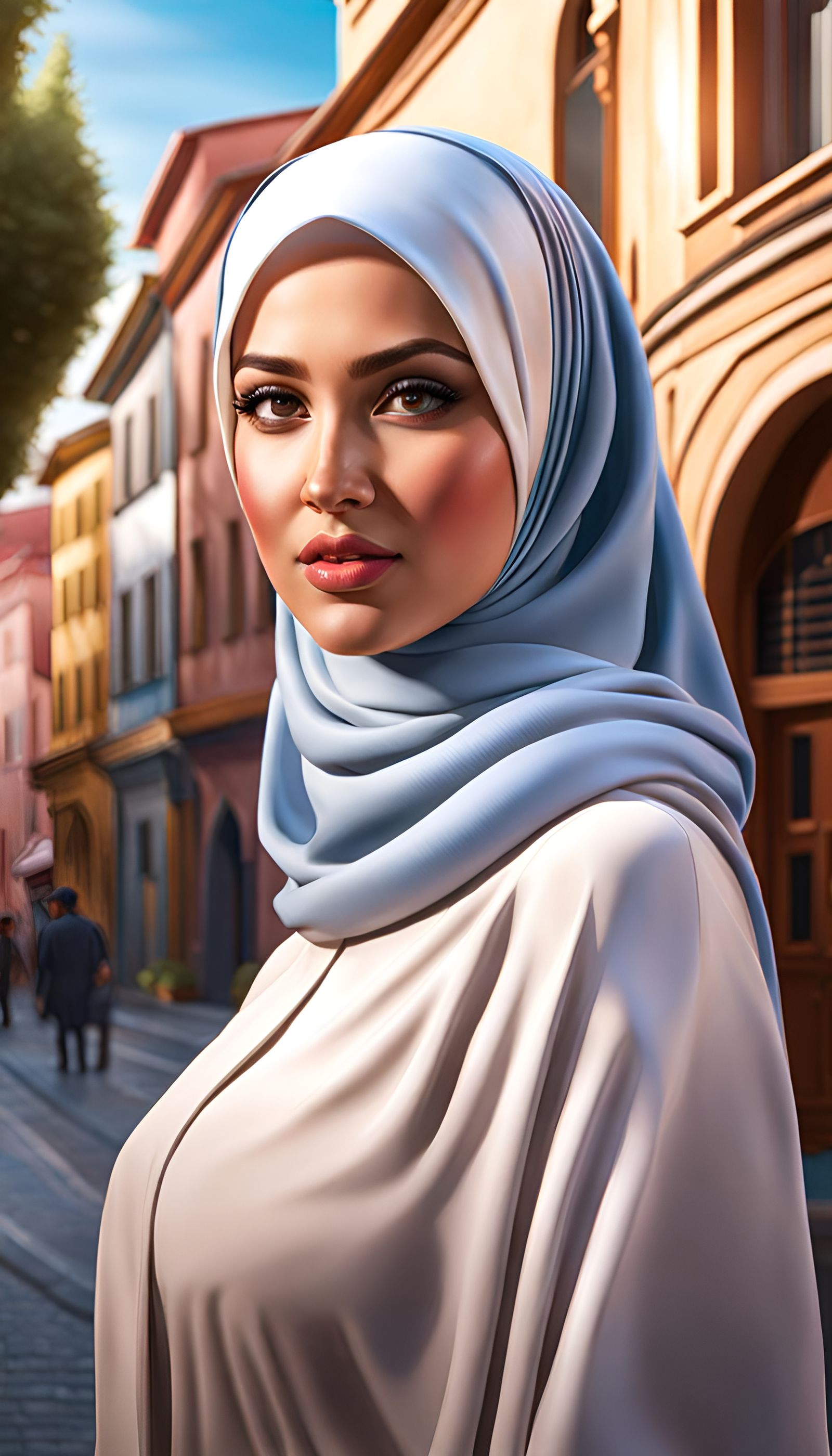 Hijabi Girl in Cityscape: Hyperrealistic 8K Resolution