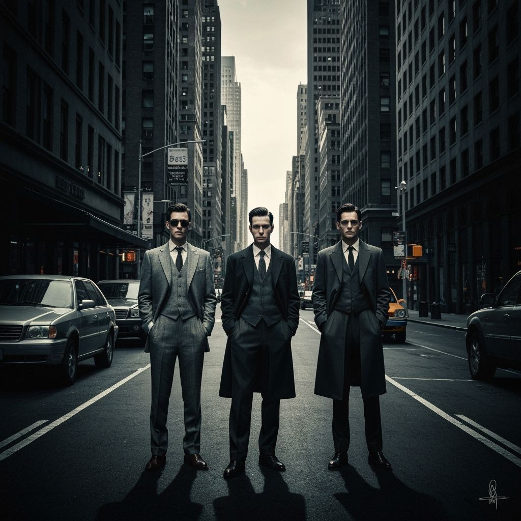 Men in Cyberpunk Cityscape as Noir Pop Art