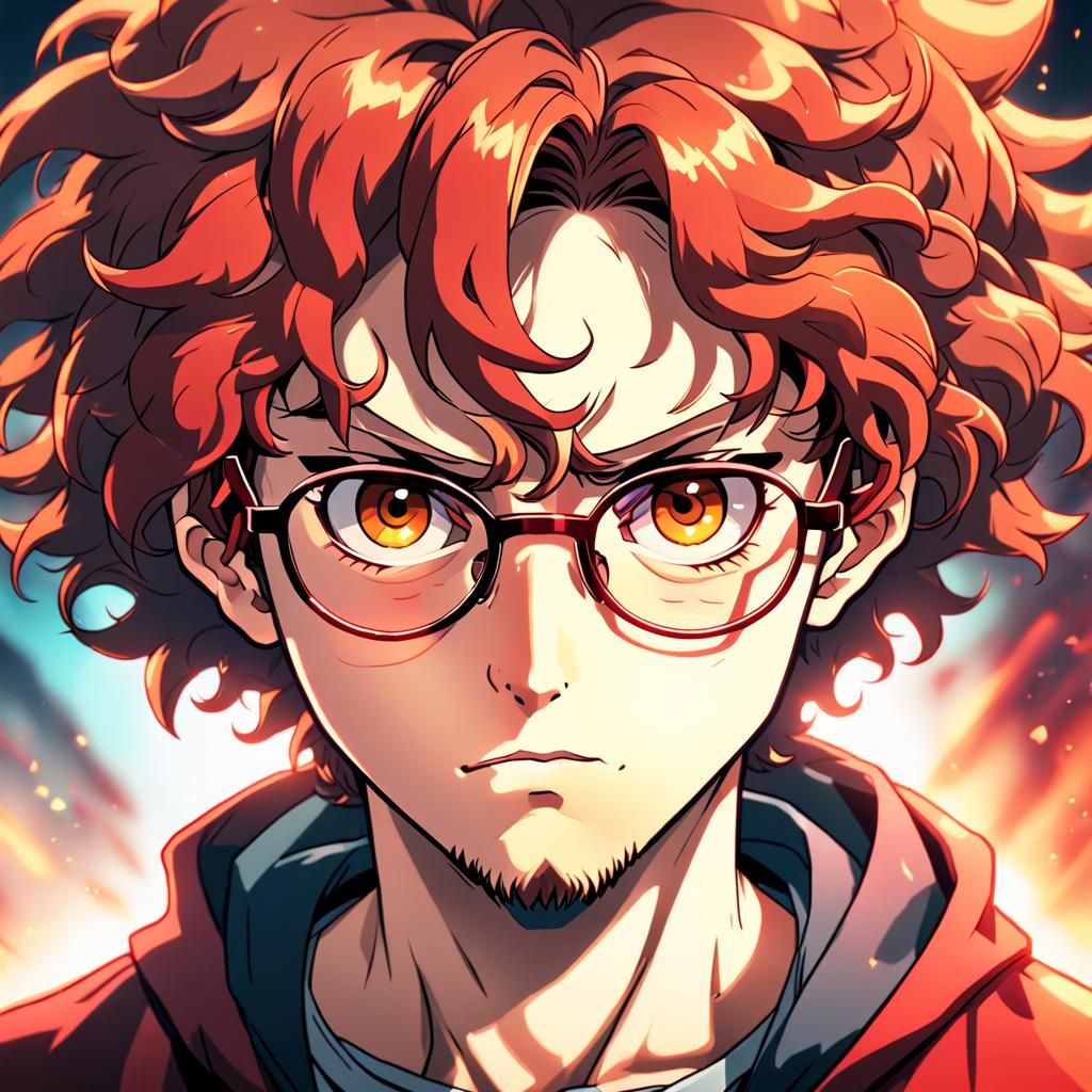 Anime Portrait of Angry Young Man with Glasses