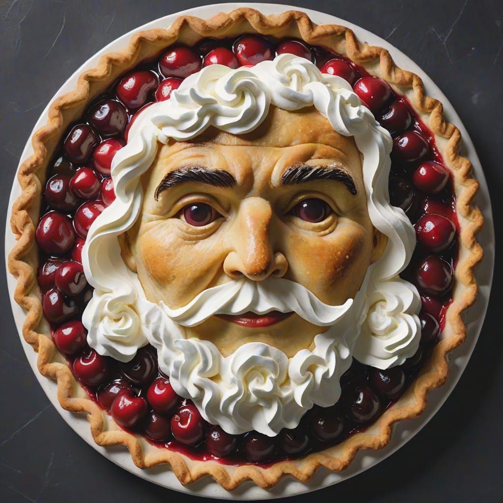 Whimsical Cherry Pie with Crust Face and Cream