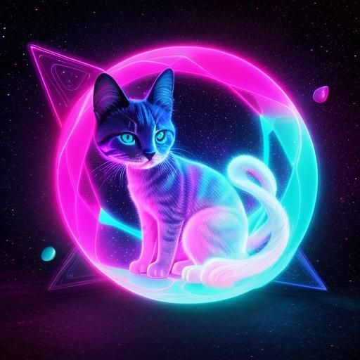 Cosmic Cat in Synthwave Neon Retro Style