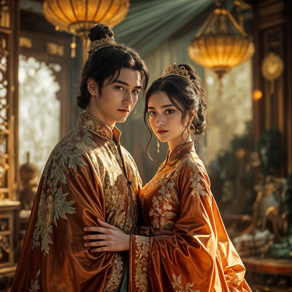 Imperial China Fantasy Landscape with Golden Palace and Maje...