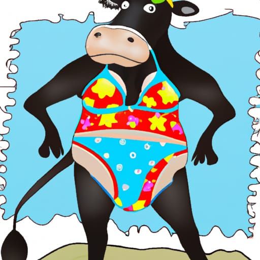 Cow in Bikini: AI-Generated Amusing Scene