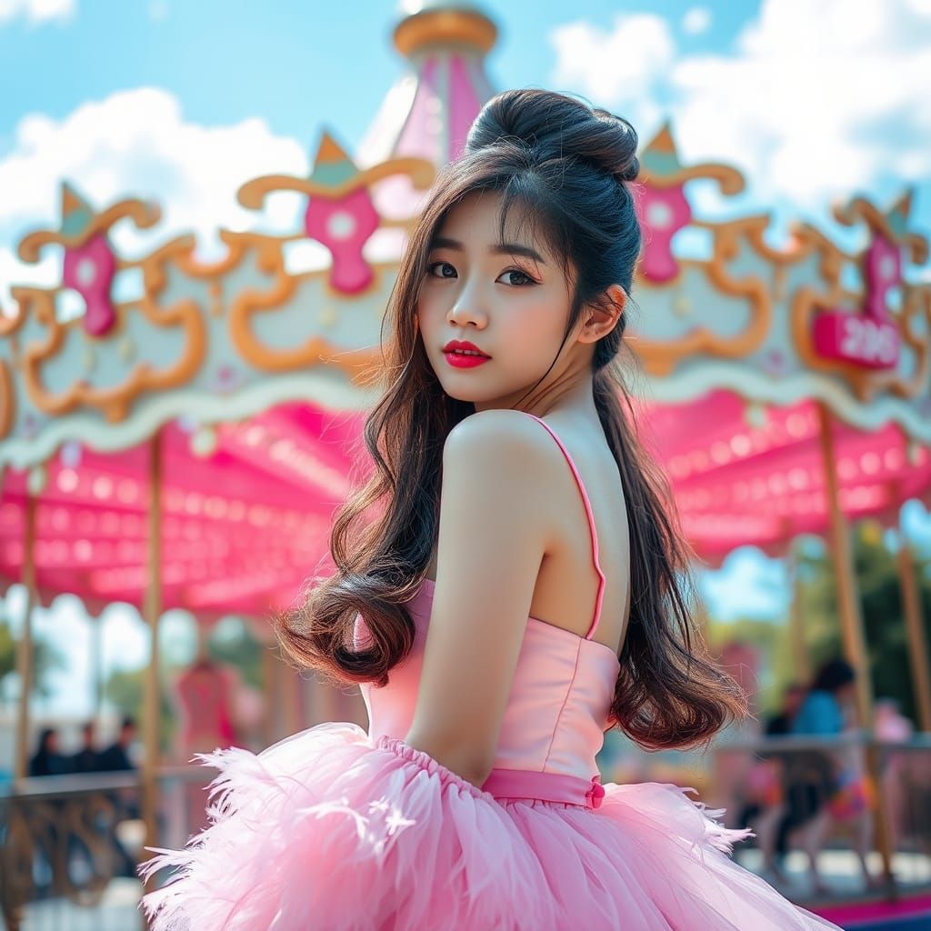 Korean Woman in Pink Dress by Ornate Carousel