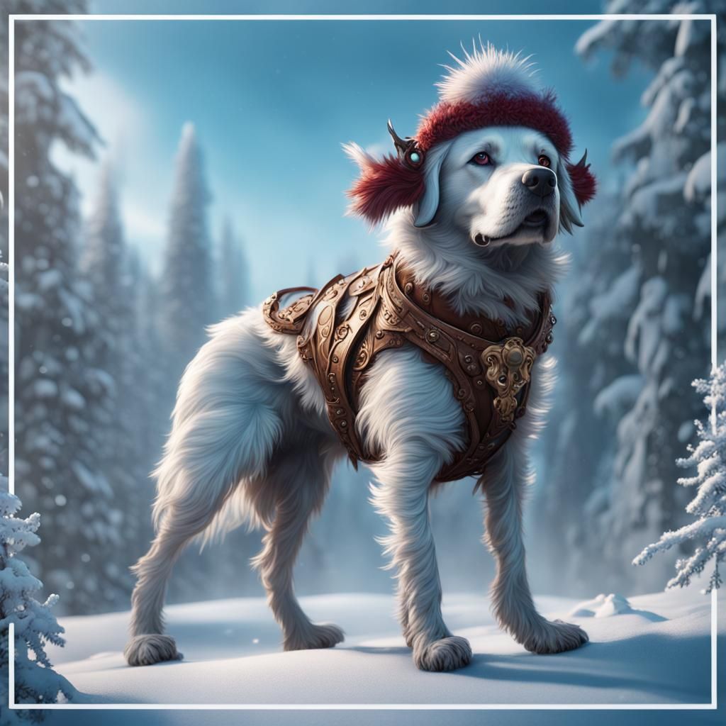 Winter Wonderland Dog in Detailed Matte Painting Style