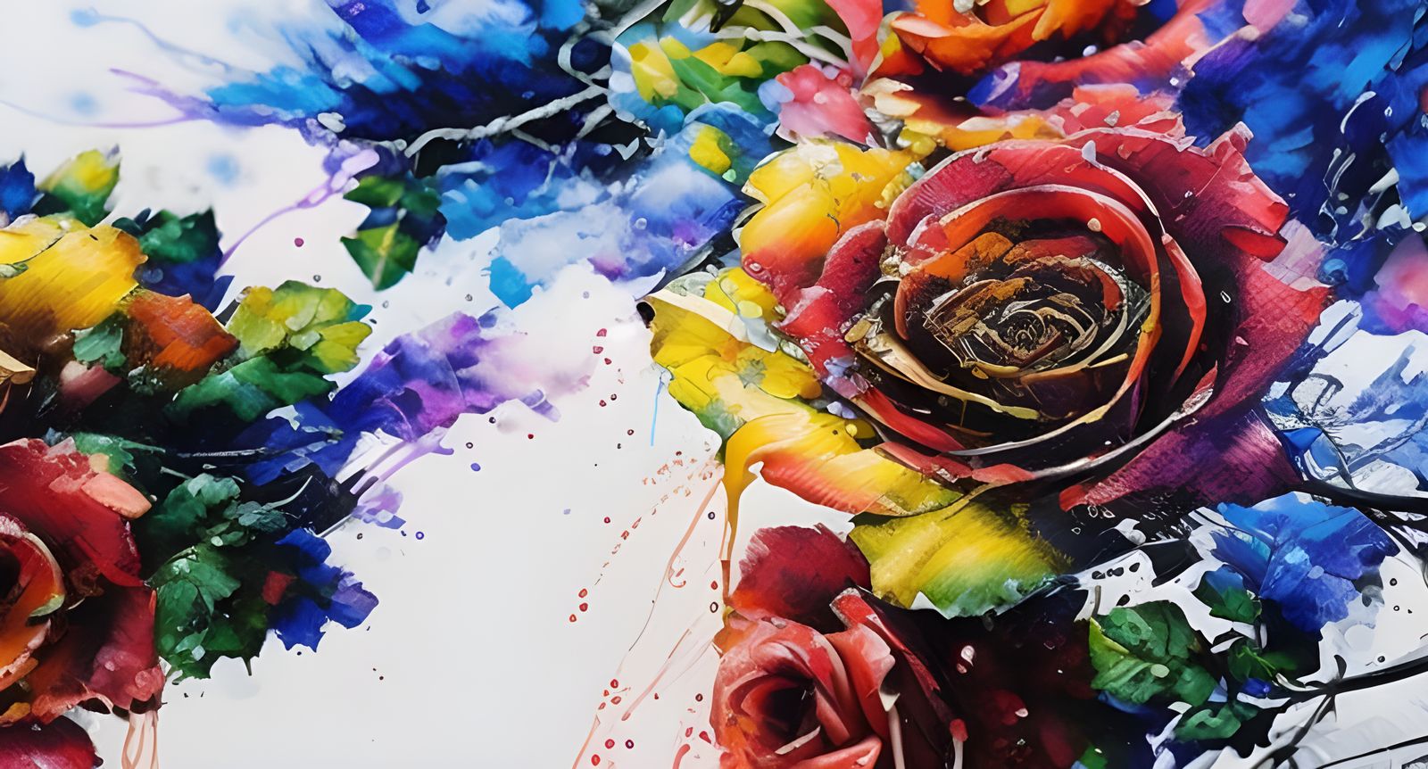 Colorful Roses and Barbed Wire in Detailed Crayon Style