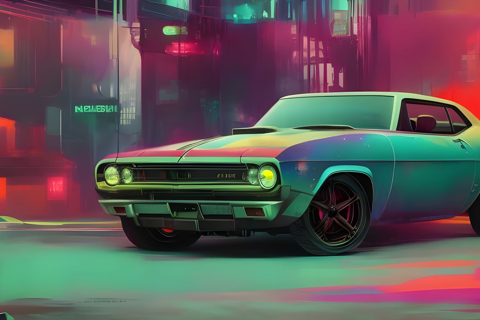 Atompunk Muscle Car in Hyperdetailed Painting