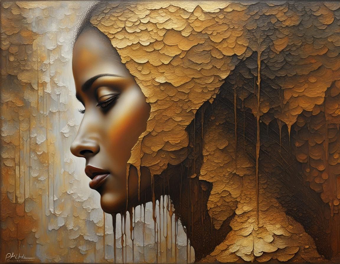 Textured Oil Painting of Woman in Impasto Style