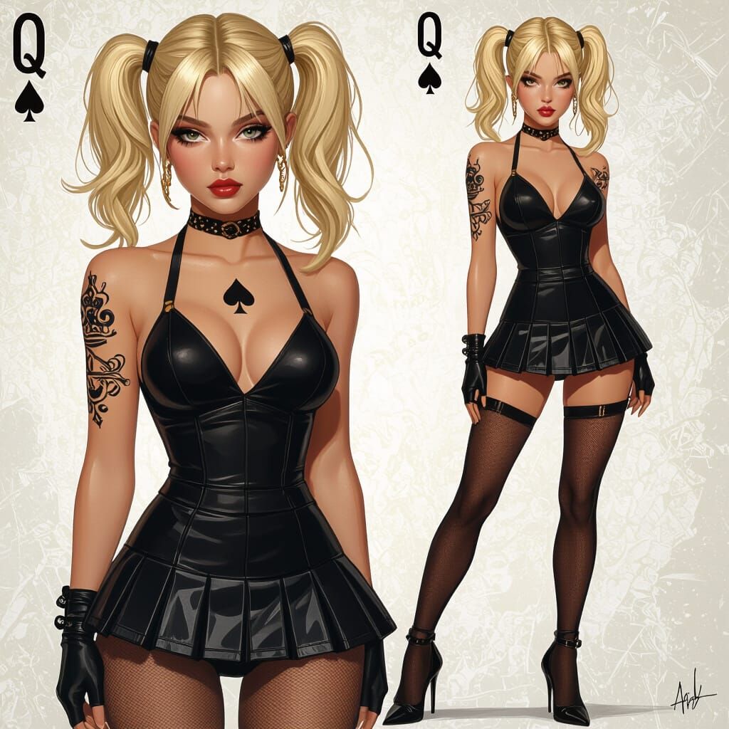 Detailed Portrait of Woman with Queen of Spades Tattoo