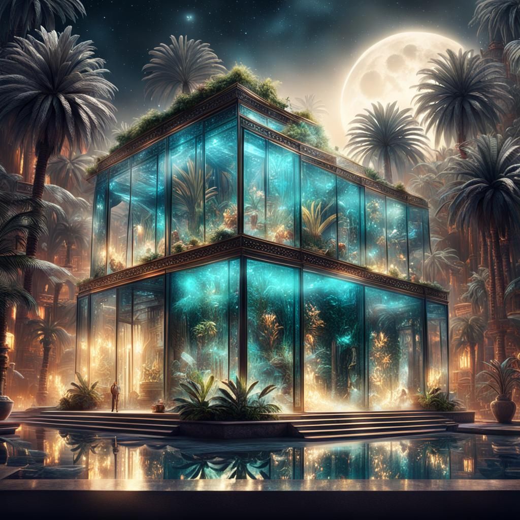 Oasis in Glass: Midnight Digital Matte Painting