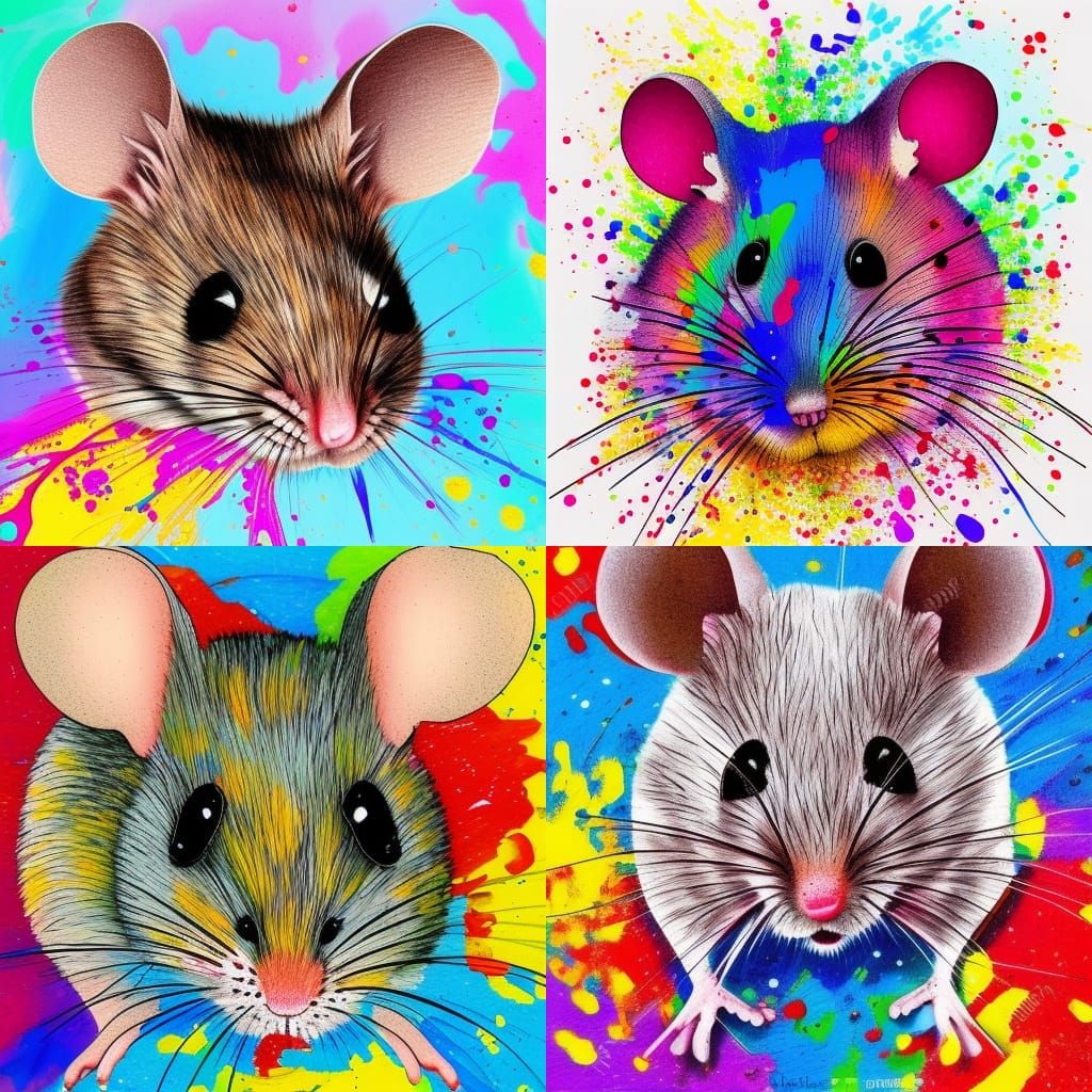 Colorful Paint Splatter Portrait of a Mouse
