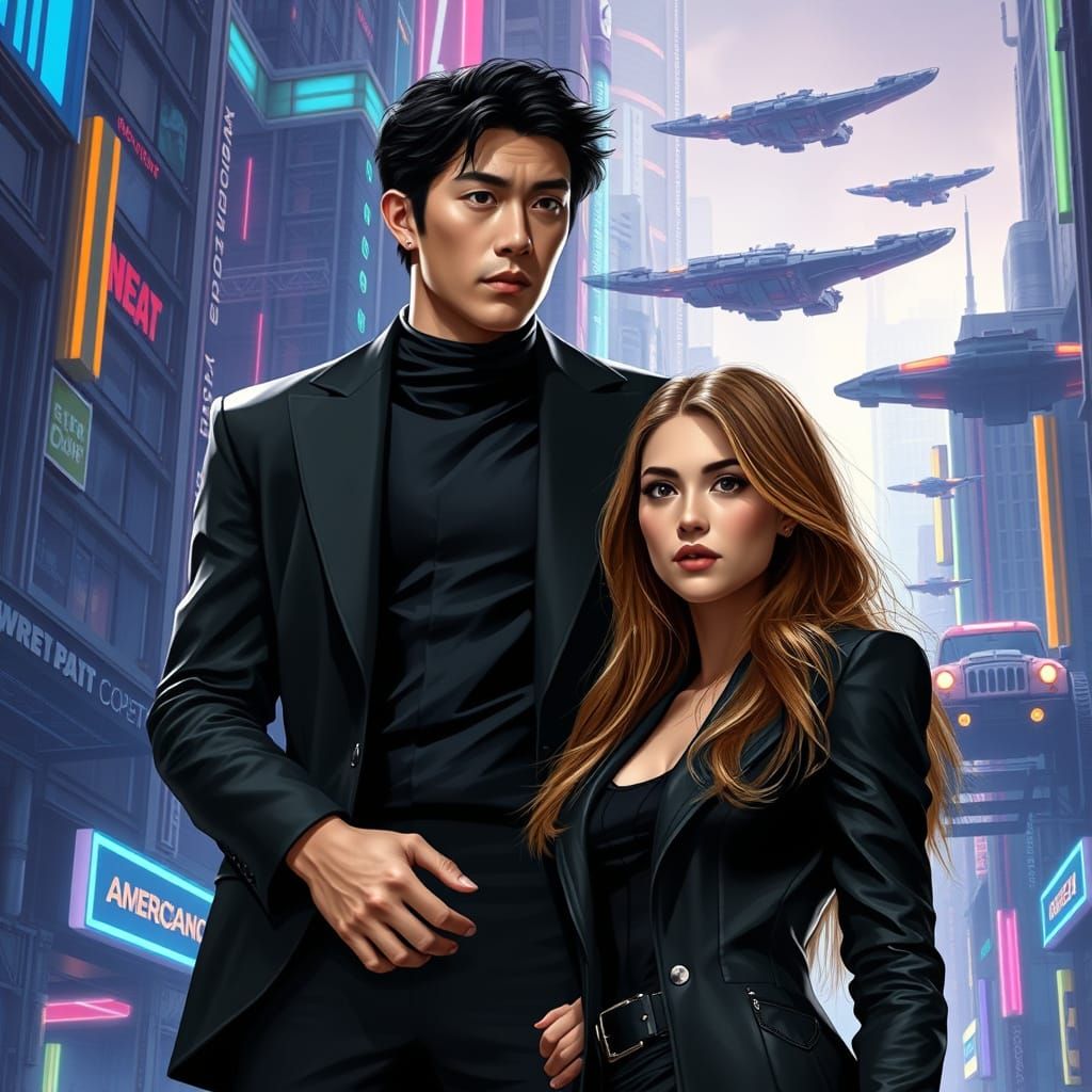 Futuristic Couple in a Cyberpunk Cityscape