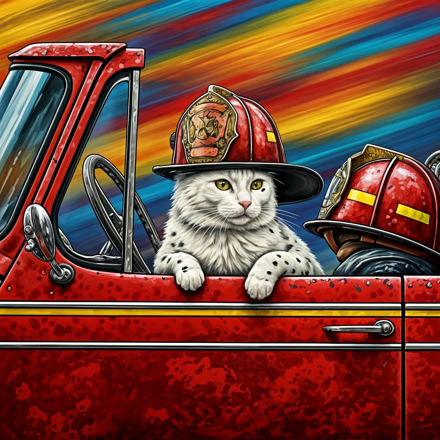 Feline Firefighter in Triadic Colors