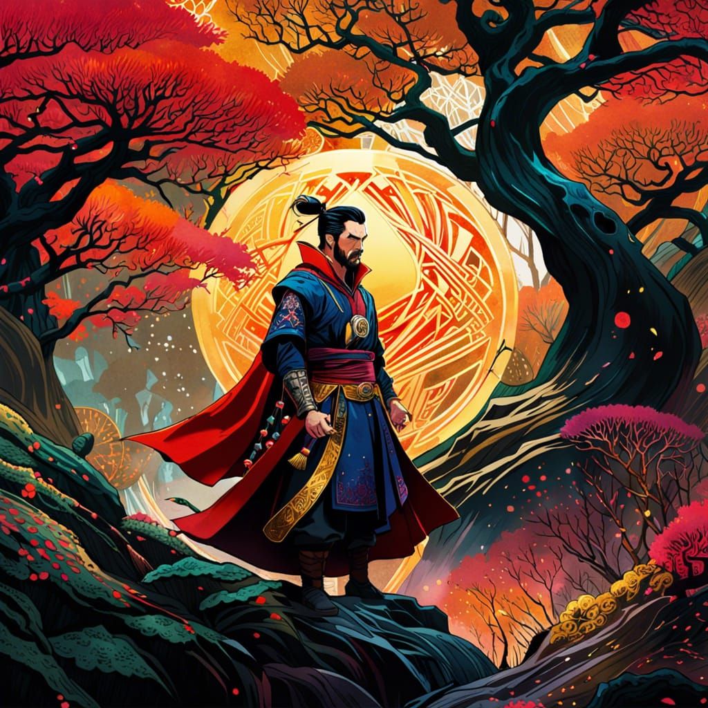 Doctor Strange as Samurai in Watercolor Style