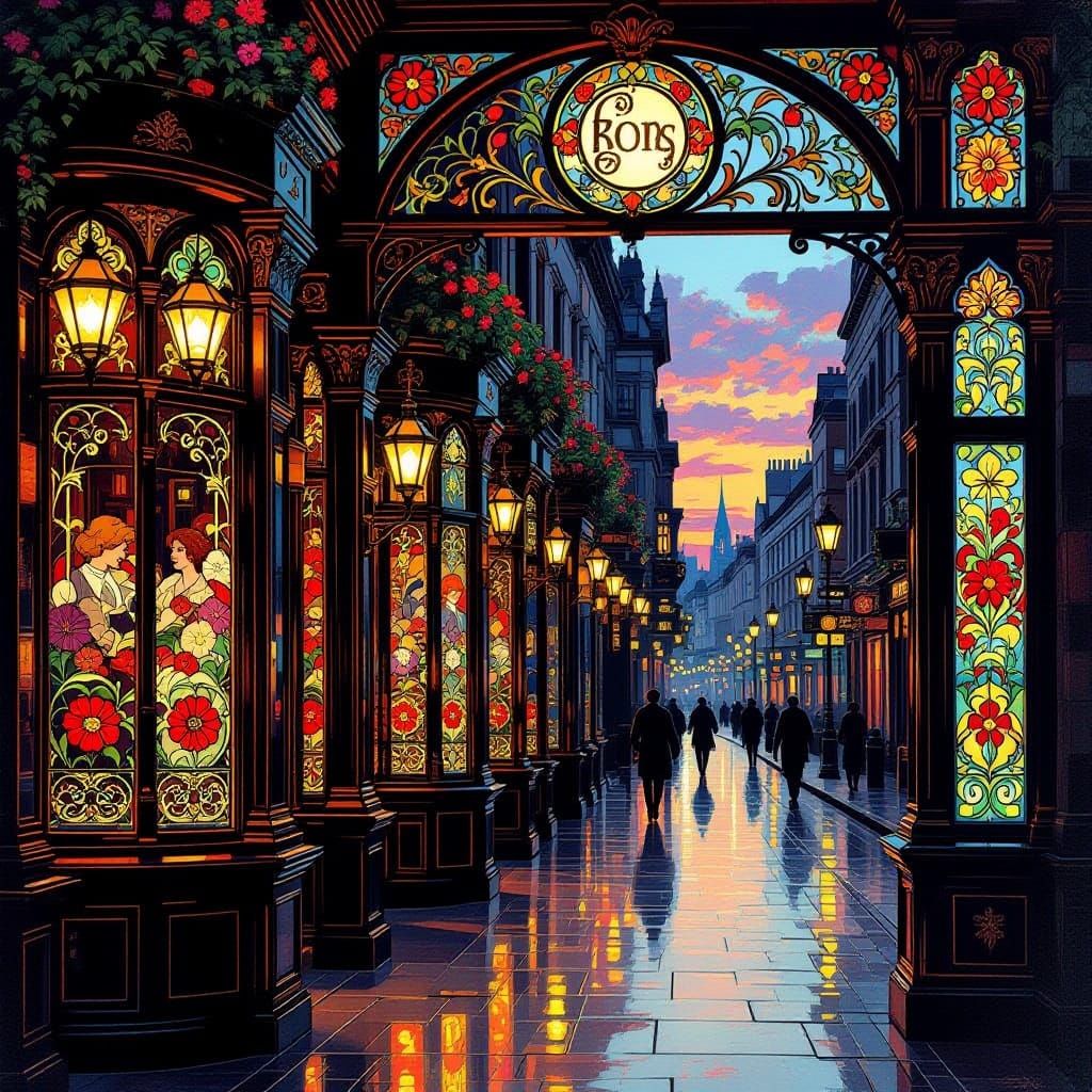Art Nouveau London Pubs at Twilight