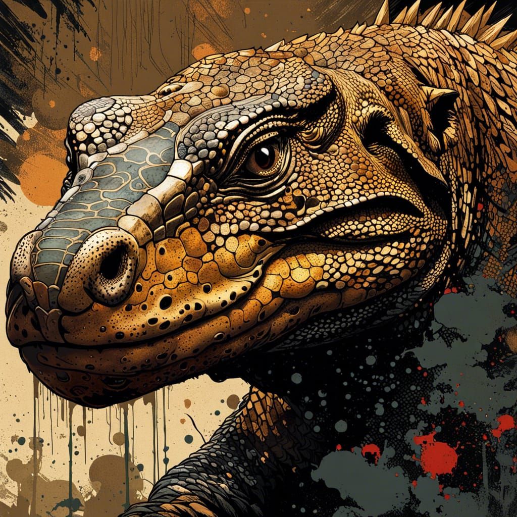 Komodo Dragon in Hyper-Detailed Maximalist Style