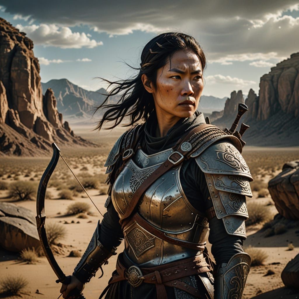 Epic Fantasy Warrior in Desert Landscape