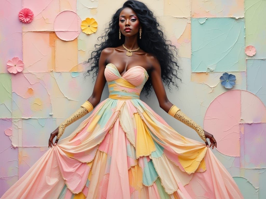 Elegant Goth Woman in Pastel Dress, Photorealistic Image