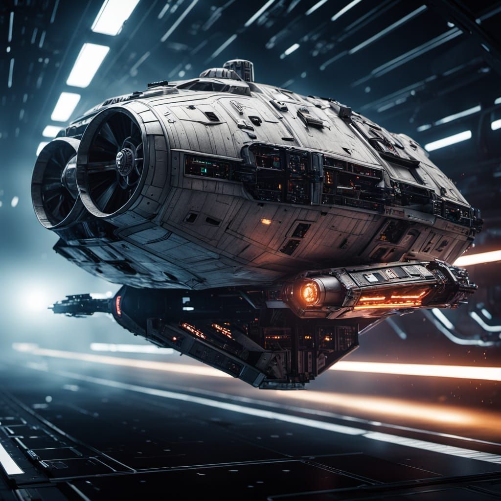Hyperrealistic Sci-Fi Masterpiece of the Millennium Falcon i...