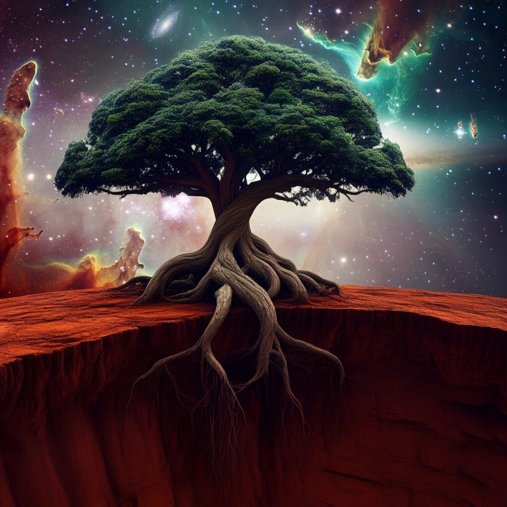 Colossal Tree on Alien Cliffside with Stardust