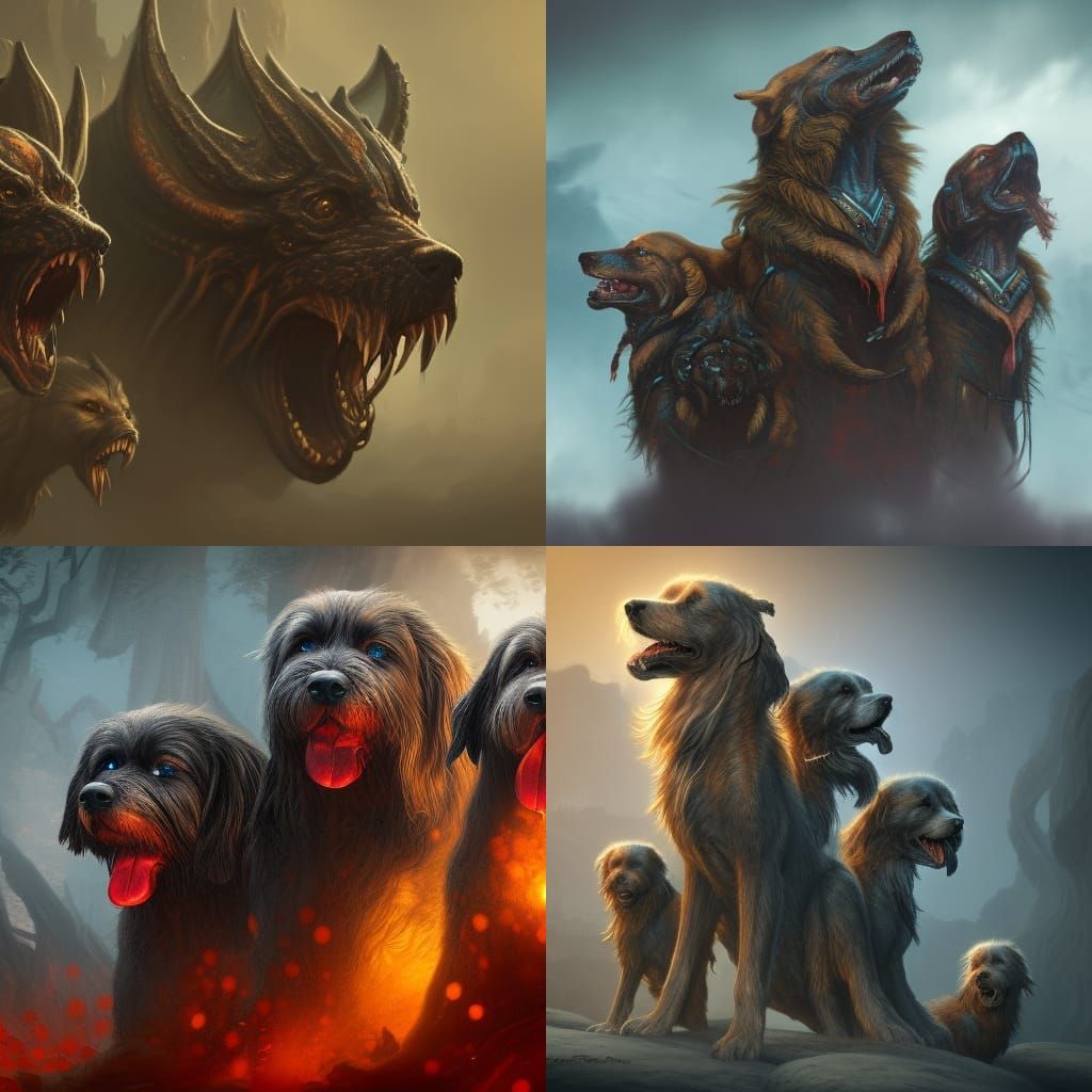 Three-Headed Death Dog in Detailed Matte Painting