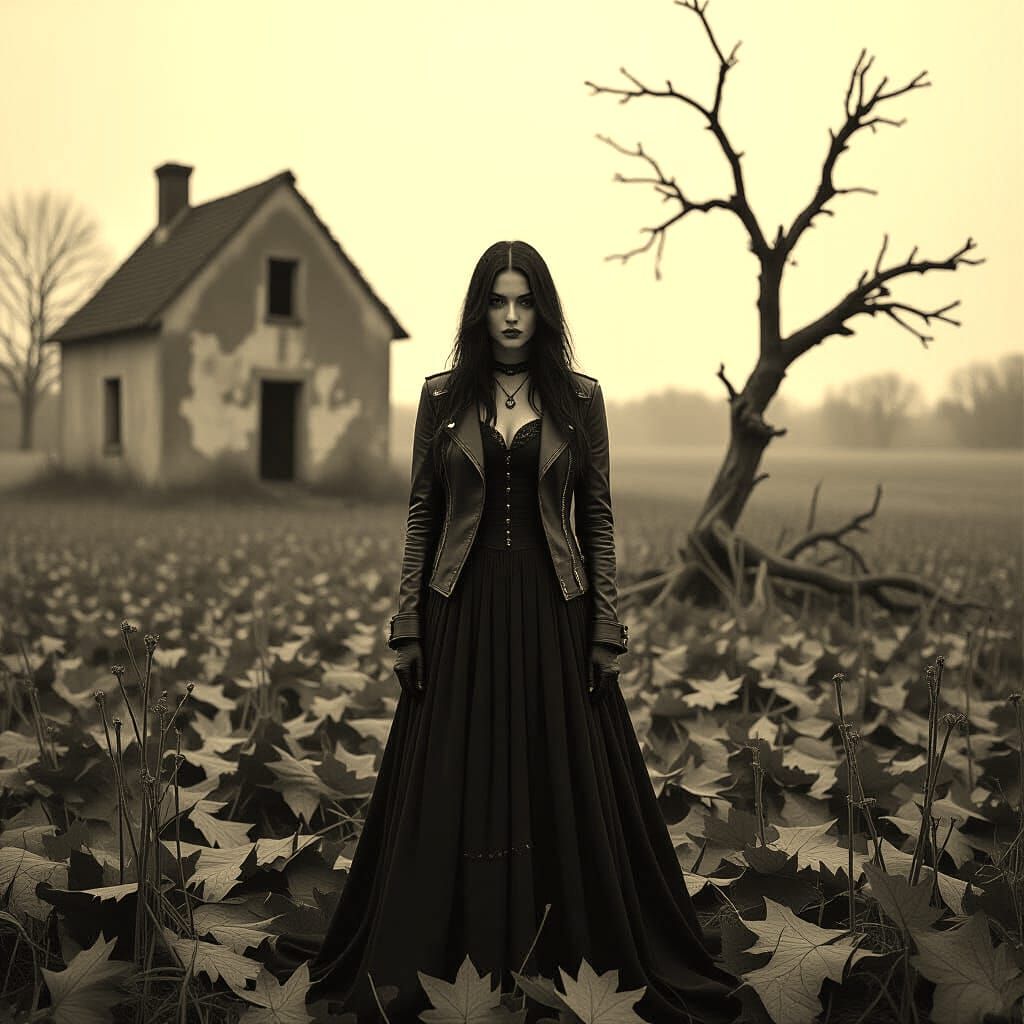 Melancholic Goth in Desolate Autumn Landscape