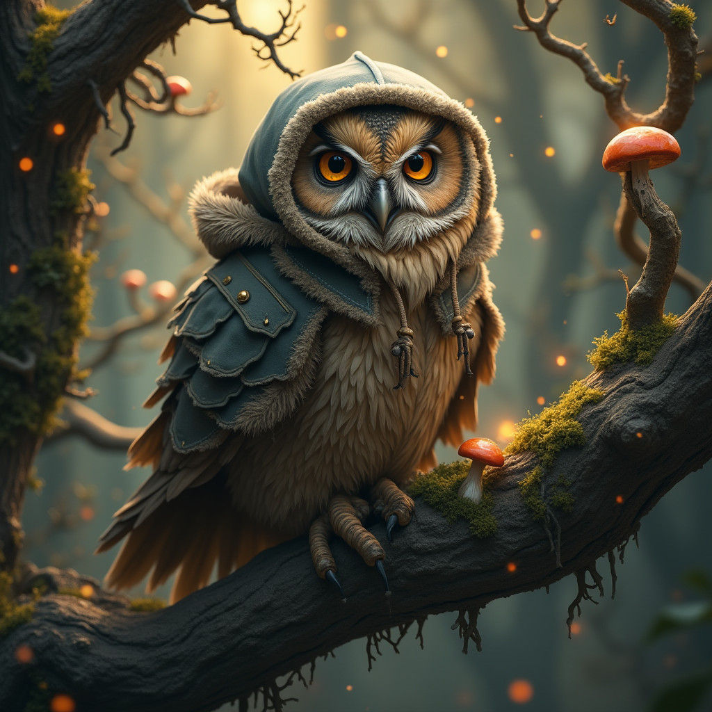 Hooded Owl in Mystical Forest Concept Art