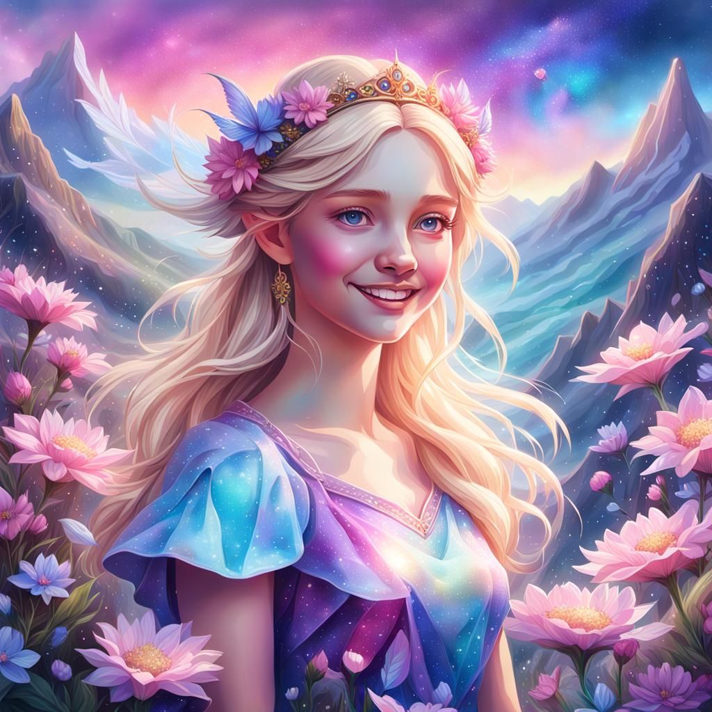 Ethereal Fairy Princess in Vibrant Cosmic Bloom