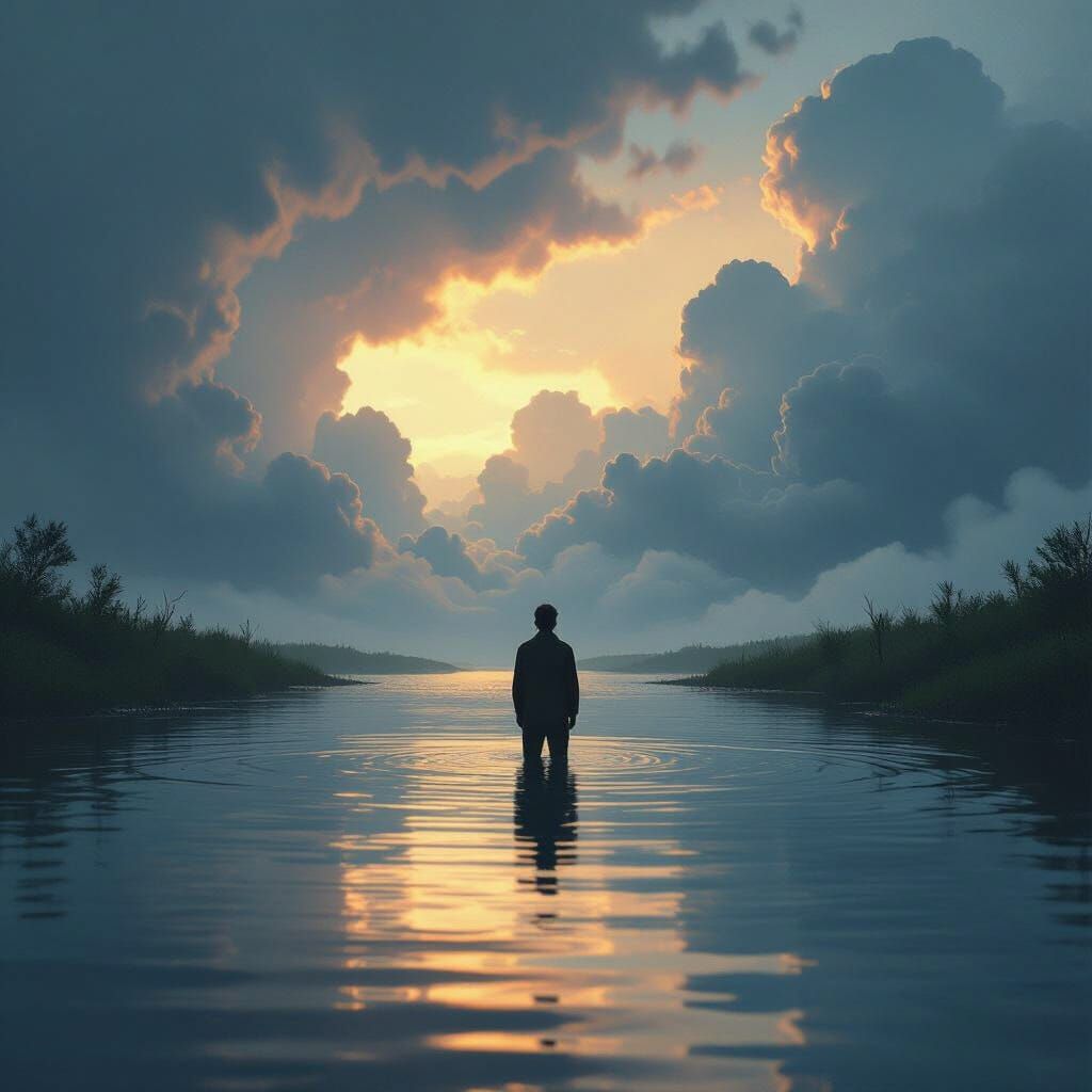 Ominous River Scene in Futuristic Style