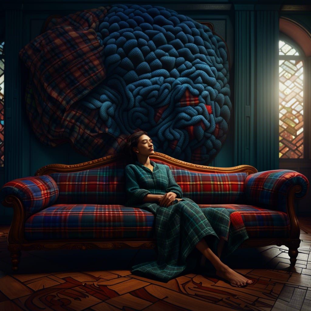 Woman Sleeping on Sofa: Detailed Matte Painting
