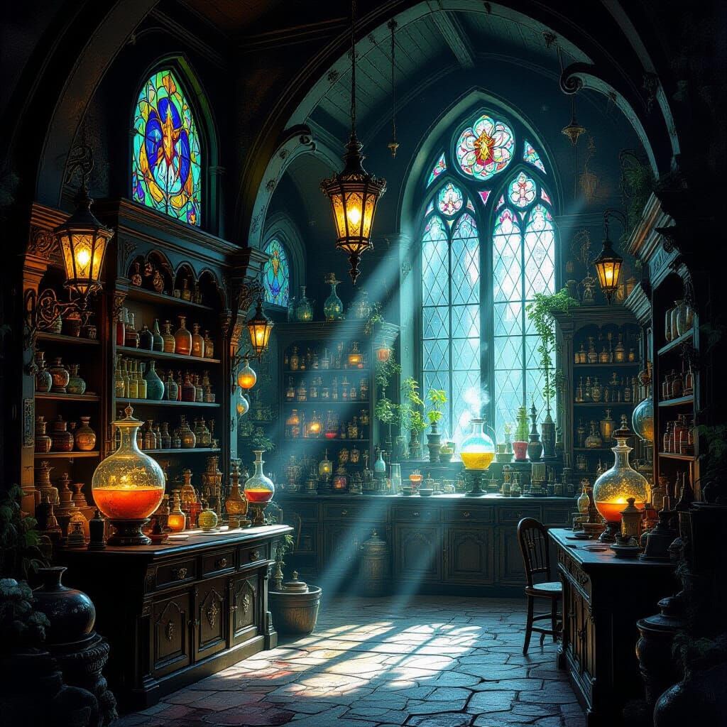 Magical Shop Overflowing with Curiosities and Potions