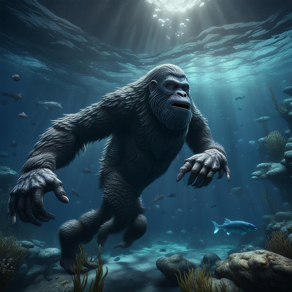 Sasquatch and Coelacanths Underwater: 3D Game Art