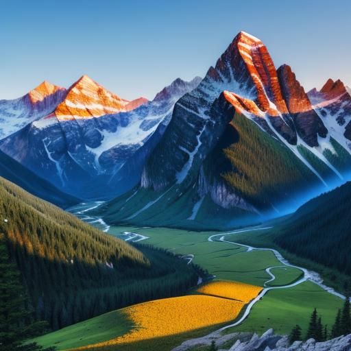 Hyperrealistic Mountain and Valley Landscape
