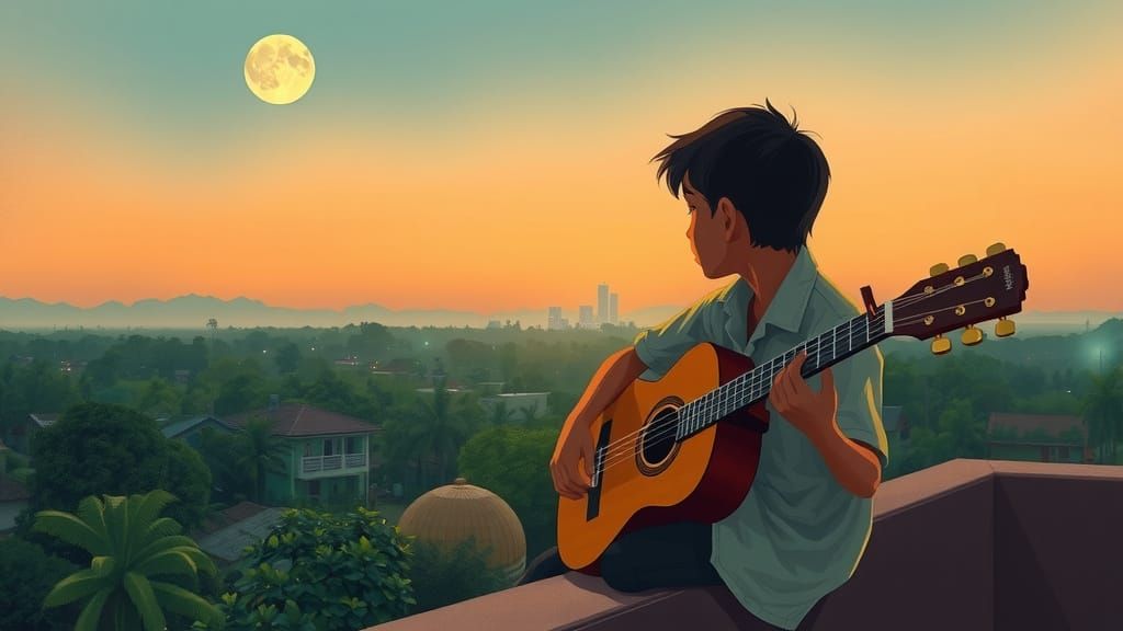 Boys on Terrace in Bangalore: Retro Lo-fi Painting