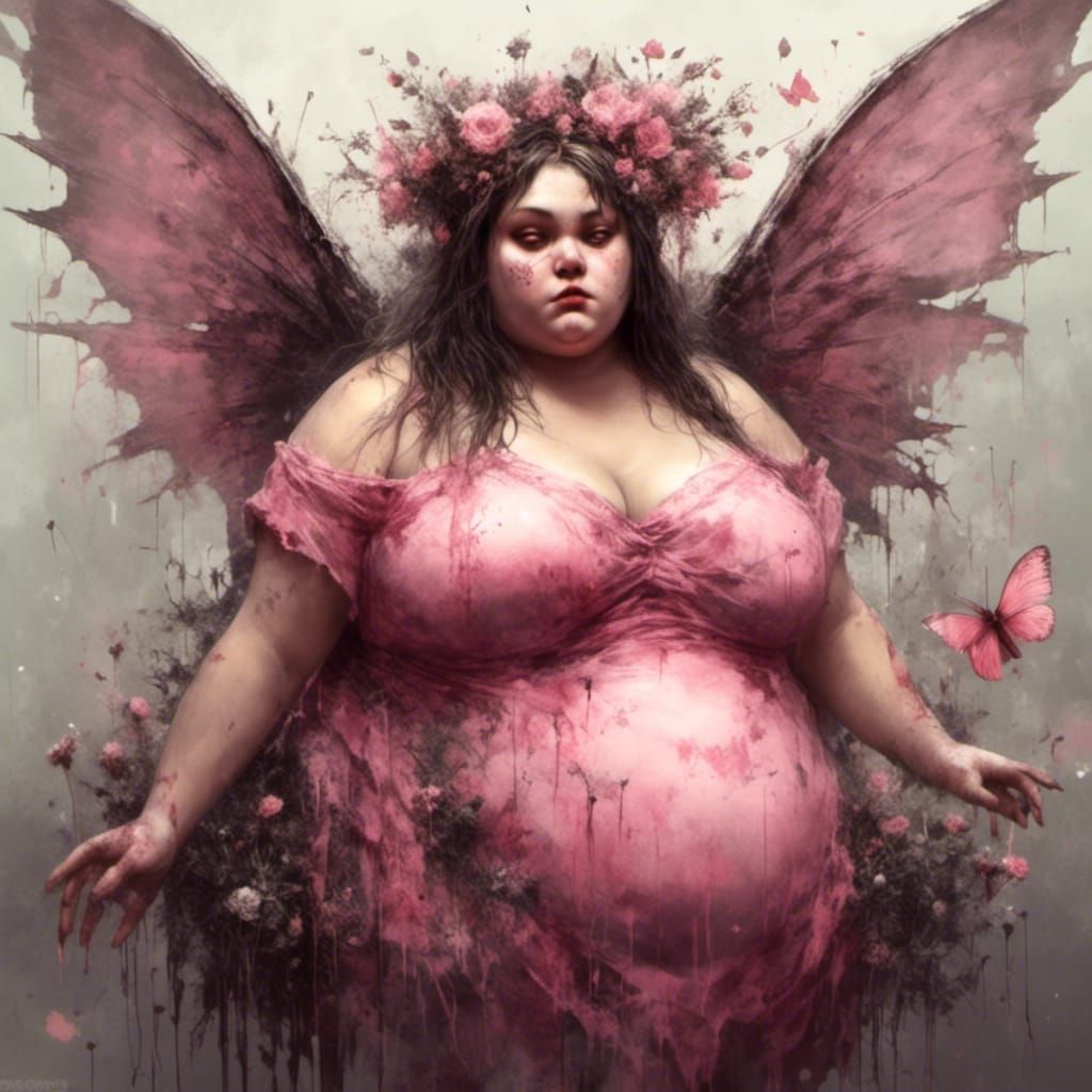 Curvy Elf with Fairy Wings in Splatter Graffiti Style