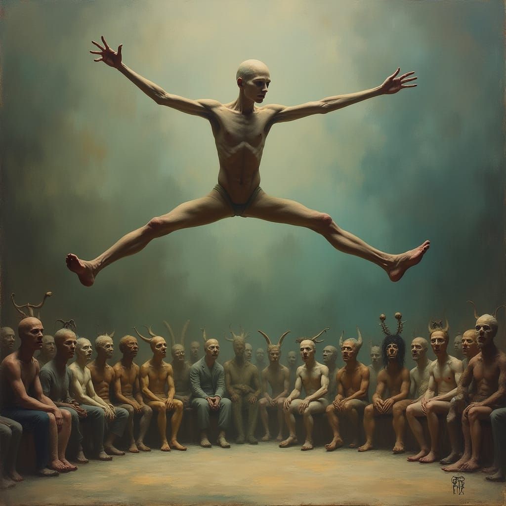Surreal Acrobat Oil Painting in Whimsical Circus