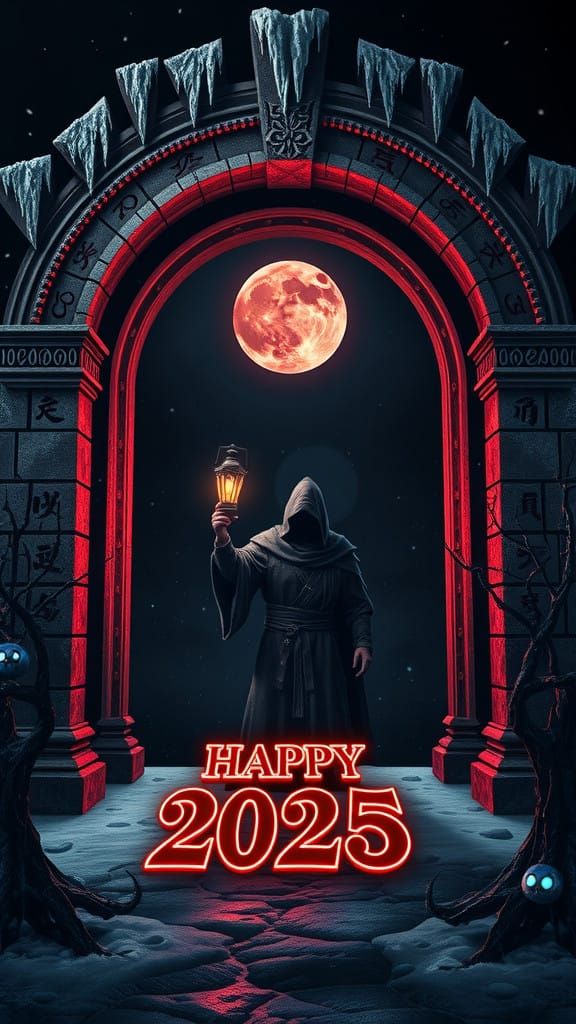 Dark Fantasy New Year's Greeting: Crimson Runes and Blood Mo...