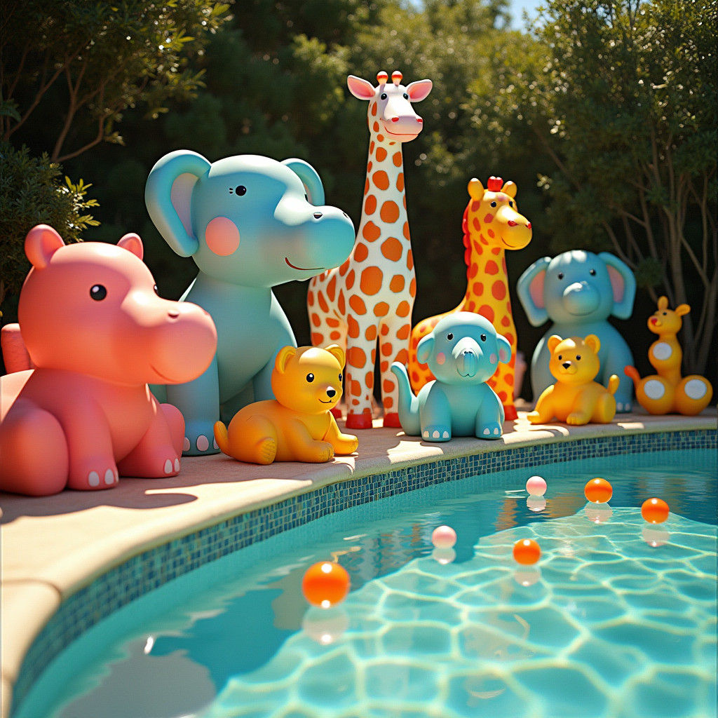 Colorful Pool Toys in Summer Sunlight