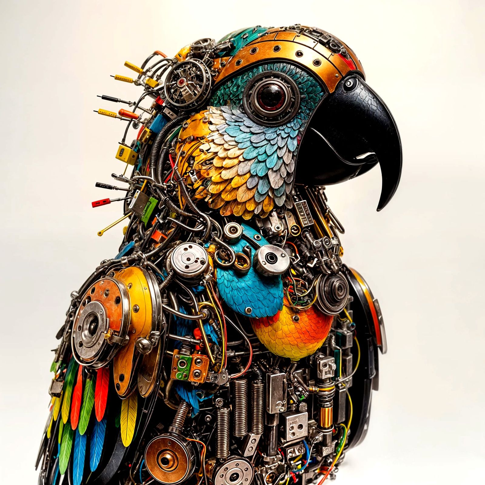 Electronic Parrot Sculpture of Repurposed Components