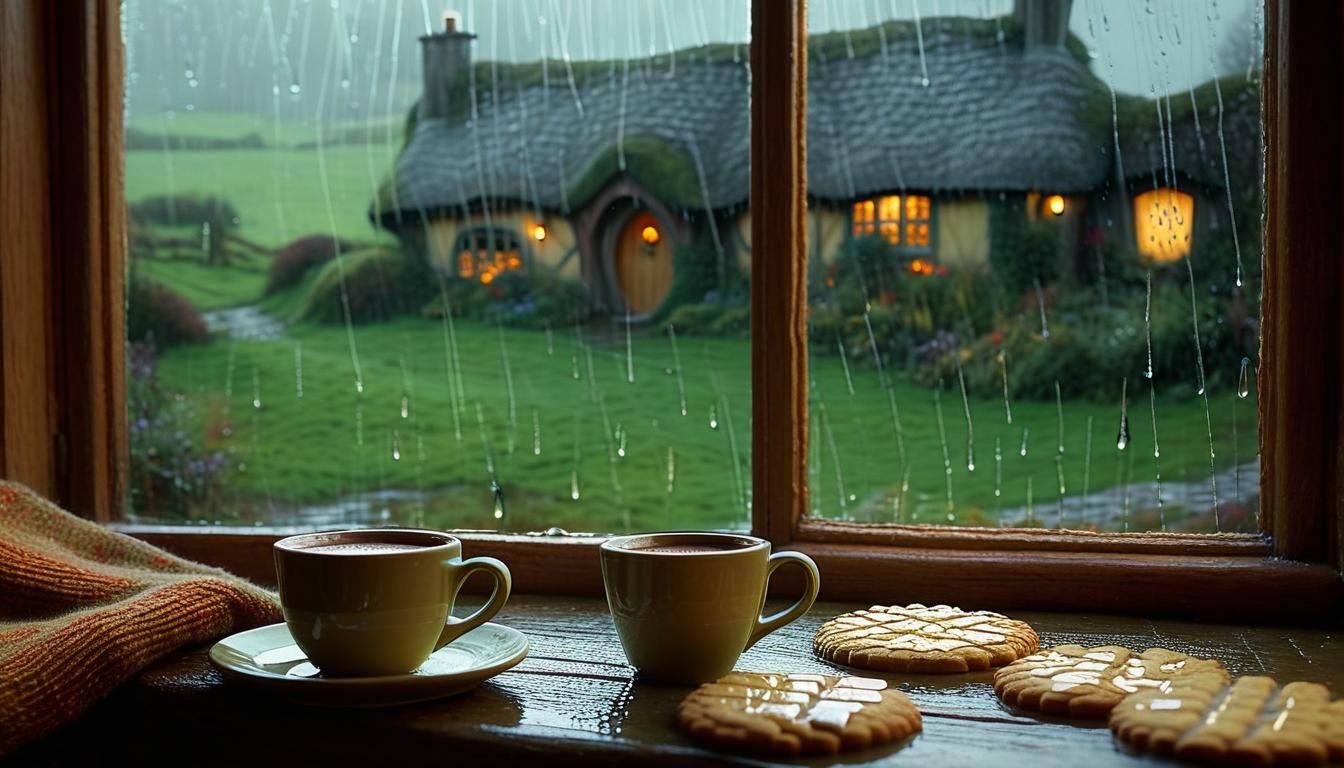 Cozy Cottage View of Rainy Hobbiton