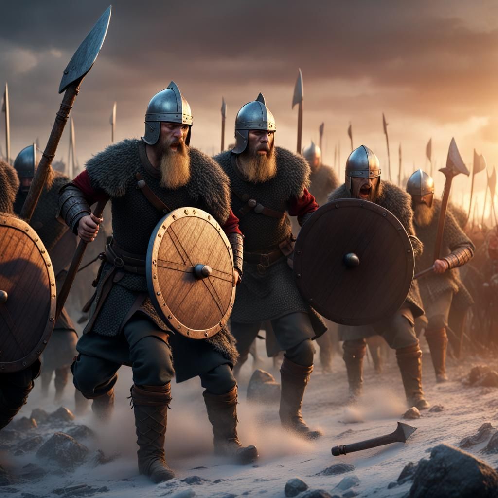 Viking Shield Wall at Sunrise: Fantasy Concept Art