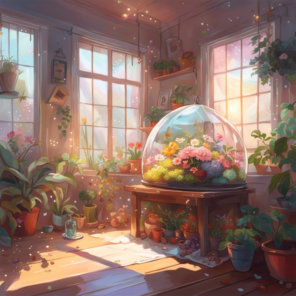 Detailed Terrarium with Luminescent Particles