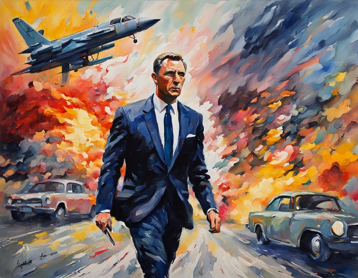 James Bond Gouache Style Impressionist Masterpiece