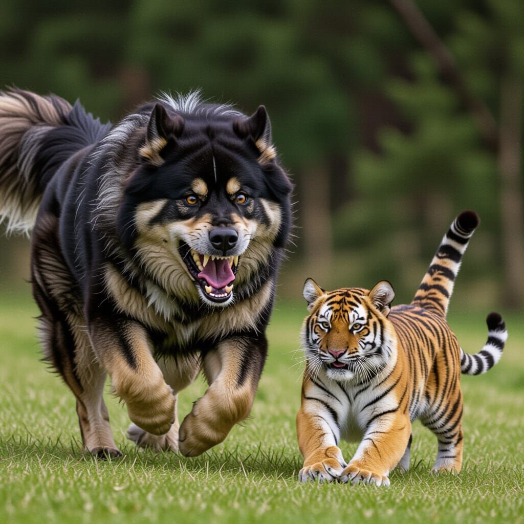 Huge Terrifying Dog Chases Playful Tiger